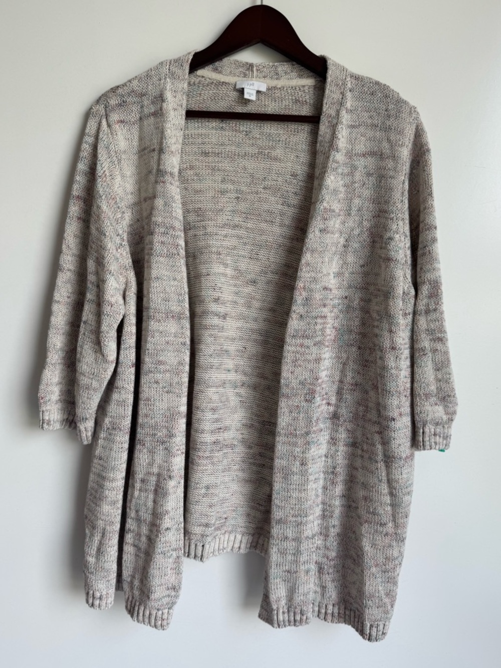 J. Jill Open front cardigan women 2X beige marled cotton linen coastal nautical